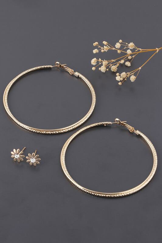 Gold Color Combination Hoop Earrings Set for woman kaddin jewelry and accessory ornament art