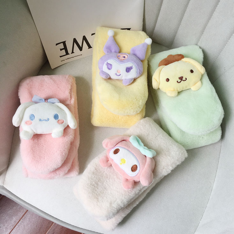 Bufanda de Anime Sanrio Kawai Cinnamoroll Kuromi My Melody para niños, bufandas gruesas de felpa de dibujos animados para niñas, lindas y suaves