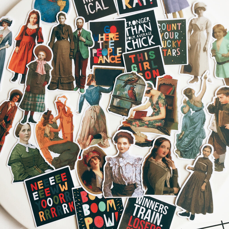 31 قطعة أحرف Vintage سجل القصاصات ملصقات junkmagazine السفر حقيبة ألبوم مذكرات ملصقات الزخرفية سعيد المشروع