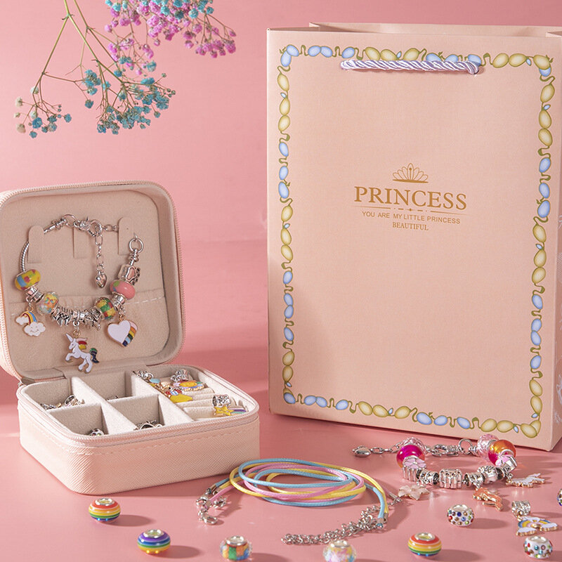 Ensemble de bracelets de perles avec boîte de rangement, cadeau pour filles, acrylique, européen, grand trou, Kit de fabrication de bijoux faits à la main, bricolage, nouveau