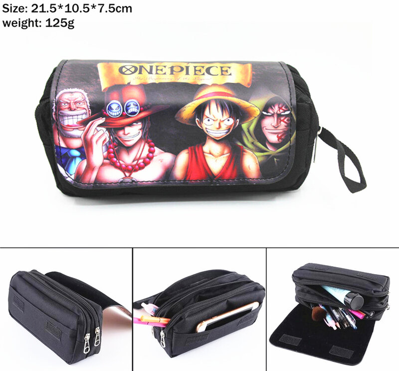 Anime luffy lei luffy caso de lápis lona penbag feminino estudante portátil viagem makeupbag saco cosmético zíper papelaria sacos