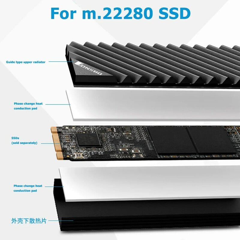 Jonsbo-disipador de calor M.2 SSD NVMe, disco duro de estado sólido M2 2280, junta de aluminio con almohadilla de silicona térmica, accesorios para PC