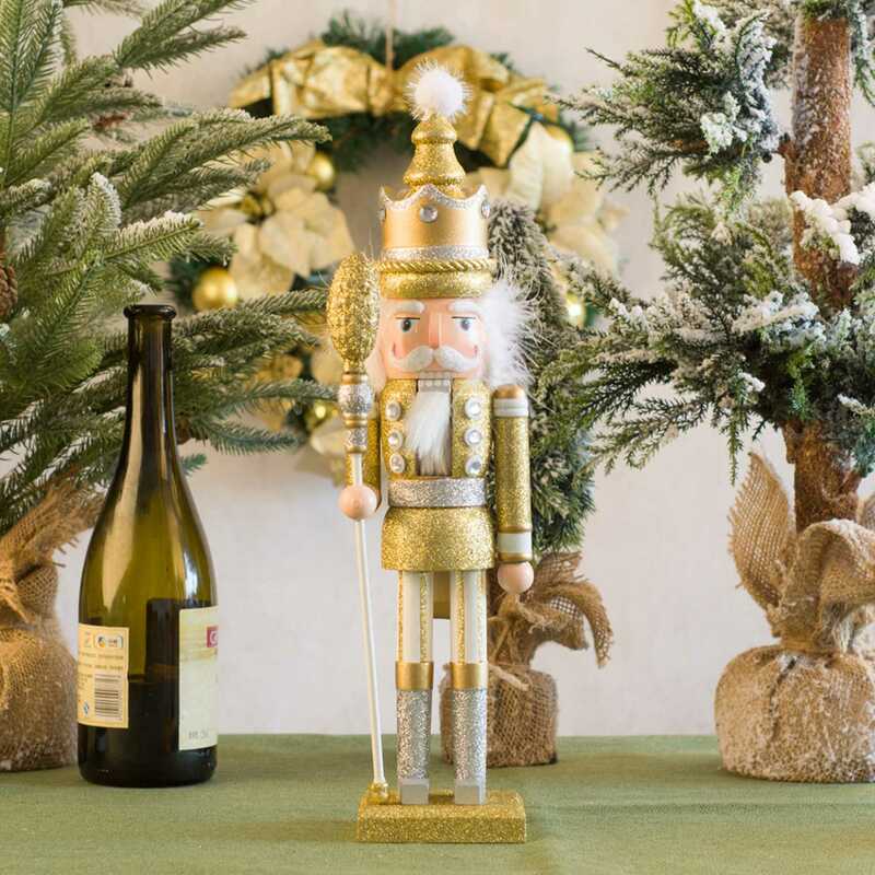 Soldado Cascanueces de madera, 42CM, Puppe, decoraciones navideñas, adornos, títere para el hogar, juguete, regalo, oro