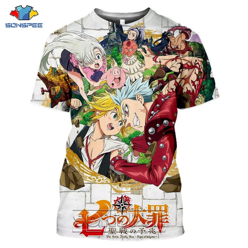 Anime 3d impressão t camisa dos homens os sete pecados mortais nanatsu não taizai moda feminina camiseta harajuku camisa homme tshirt roupas