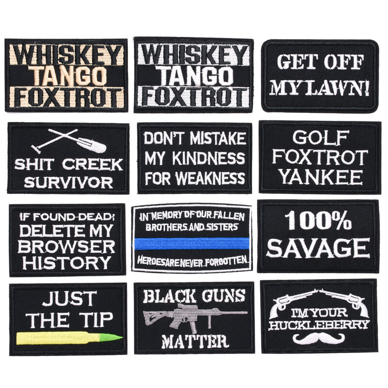 12 pçs tático moral slogans militar do exército emblema etiquetas remendo adesivos para diy chapéus mochila roupas passar remendo bordado
