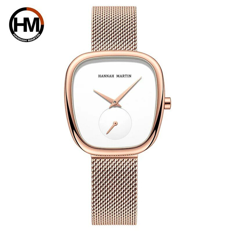 Hannah martin elegante mulher relógio de quartzo senhoras tonneau pulseira relógios à prova dwaterproof água aço inoxidável relógios de pulso para mulher