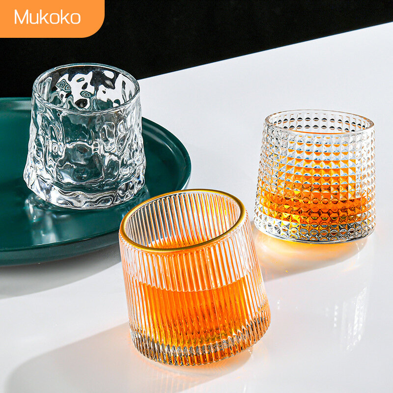 Bicchiere da whisky rotante creativo bicchiere da succo trasparente bicchiere da vino in cristallo Vodka Cognac Brandy Snifter Cup