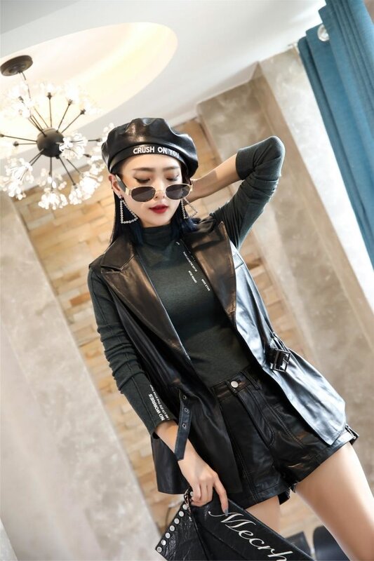 YR! – veste en cuir véritable noir à la mode pour femme, gilet long, slim et doux en peau de mouton, nouvelle collection, vente en gros, livraison gratuite