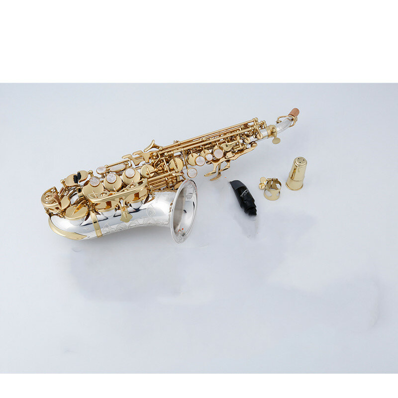 Saxofone soprano sc-w037 níquel prata de alta qualidade em linha reta b plana sax musical frete grátis com caixas duras