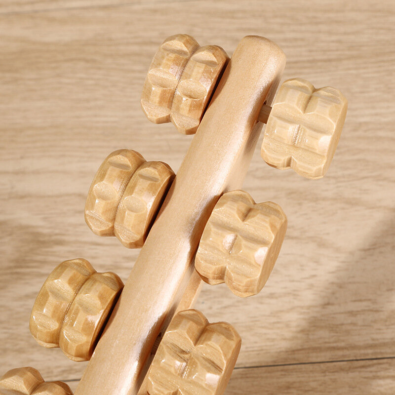 Rodillo de masaje portátil con mango de madera, herramienta de madera maciza para terapia de acupresión, dragado muscular corporal