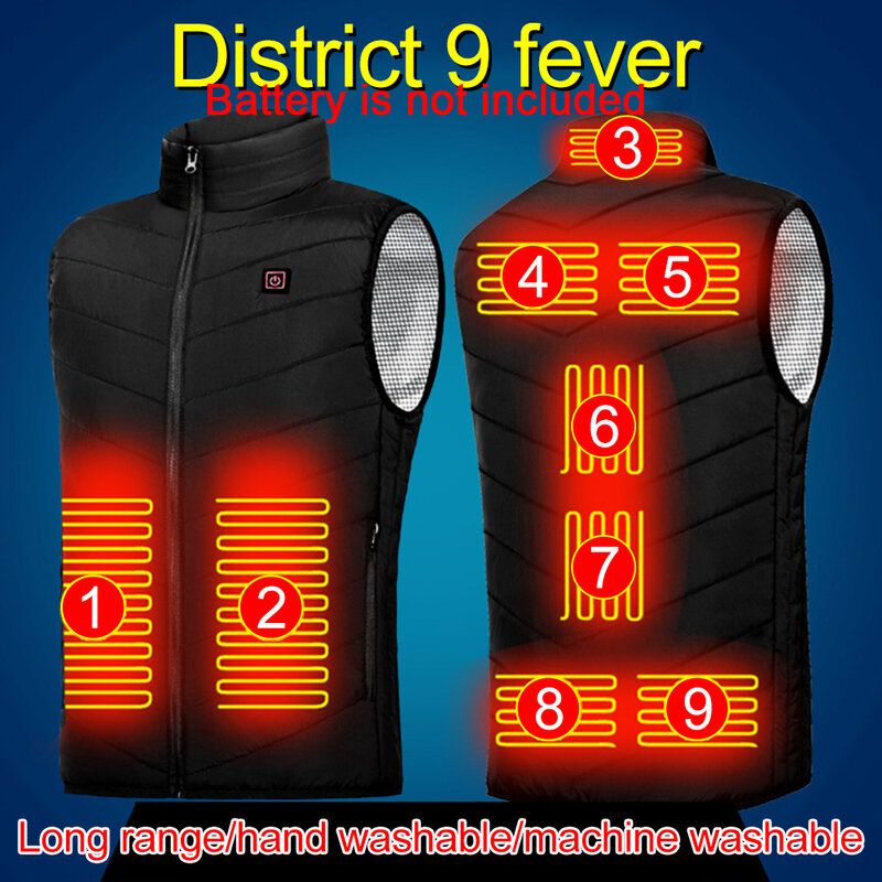Intelligent Headed Waistcoat Men Women USB Electric Smart Heating Vest Zipper 9 Areas Zone for Outdoor Hunting for Sports Hiking