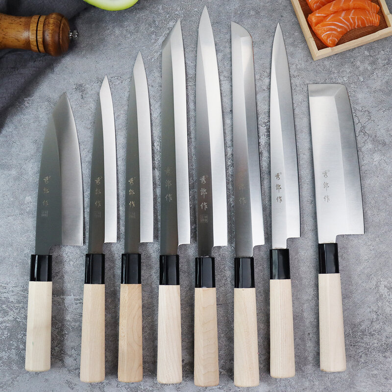 Cuchillo Sashimi profesional, utensilio japonés para Sushi y salmón, para Chef de cocina, de acero con alto contenido de carbono, para cortar pescado