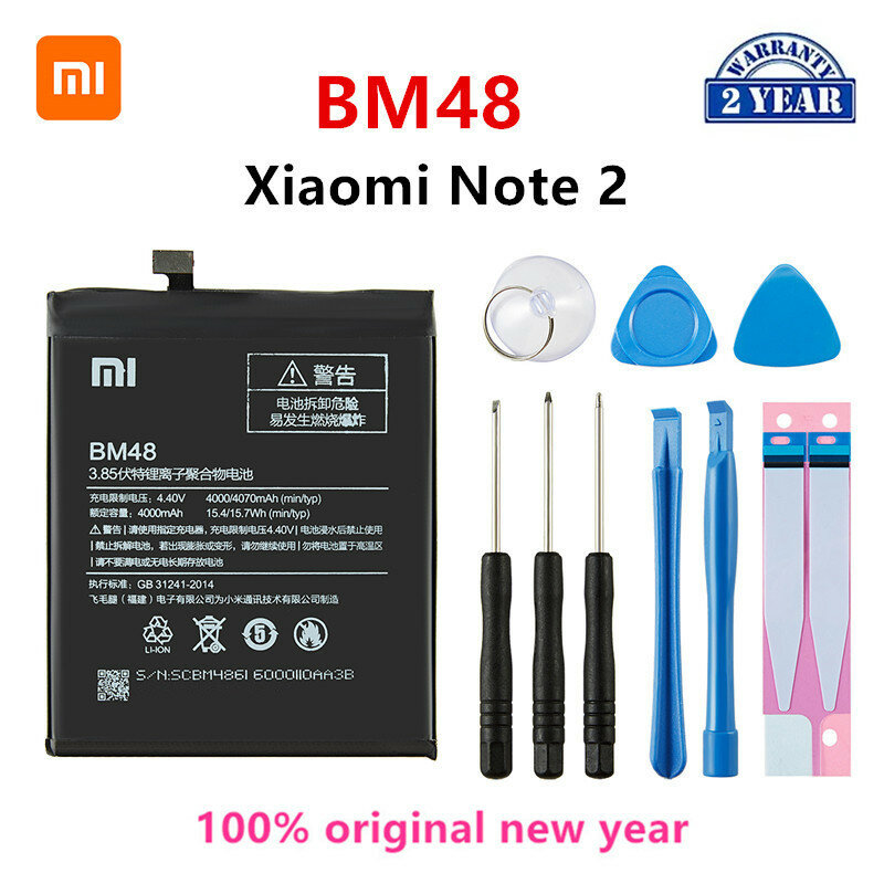 Xiao mi 100% bateria original bm48 4070mah, baterias de substituição para xiaomi mi note 2 note 2 note2 bm48 de alta qualidade para telefone + ferramentas