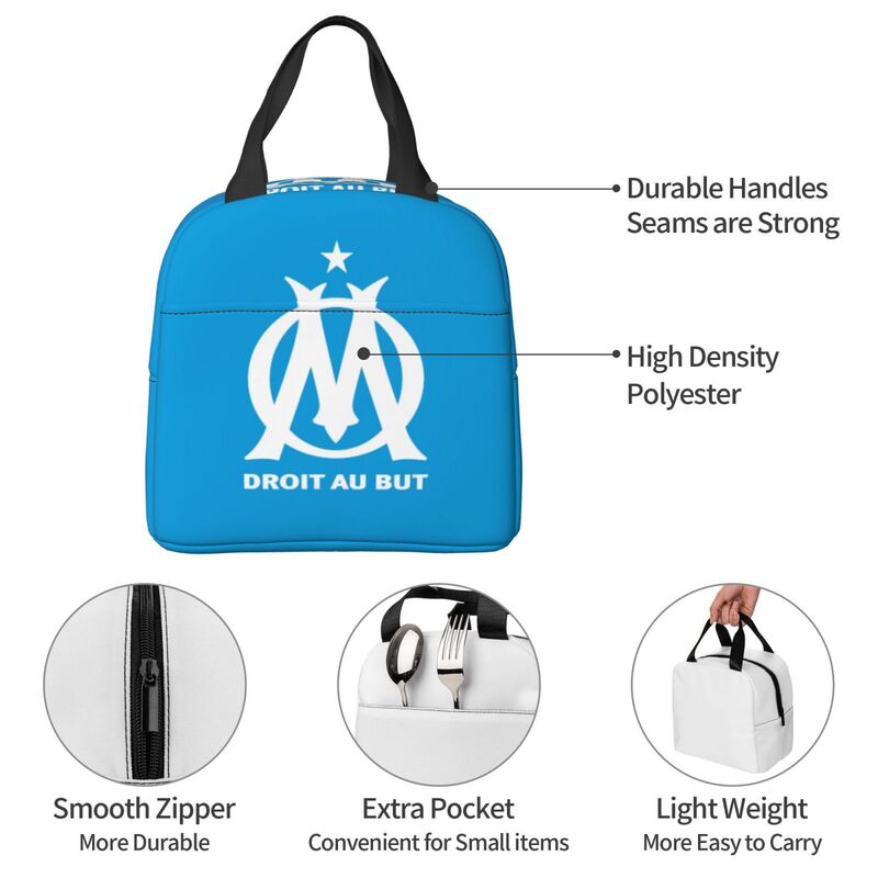 Olympique De Marseille Logo Mittagessen Taschen Thermische Tote Tasche für Frauen Männer Jugendliche Kinder Isoliert Tasche für Arbeit Schule Picknick reisen