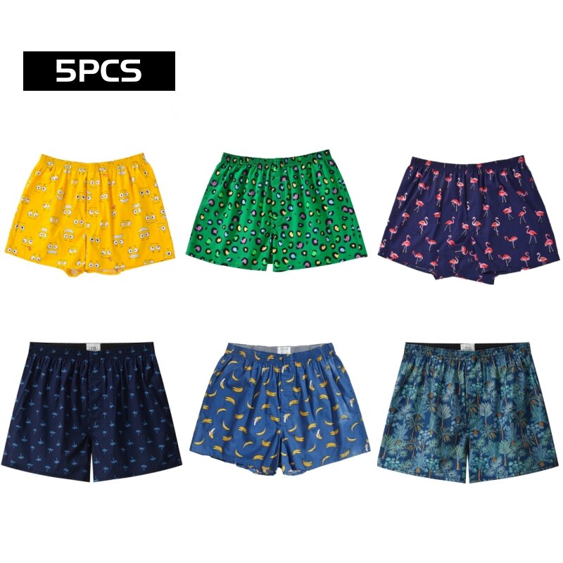 5PCS Print Boxer Shorts Men's Panties Male Briefs High Quality Underwear Breathable Boxers Man Elastic Panties Casual Underpants