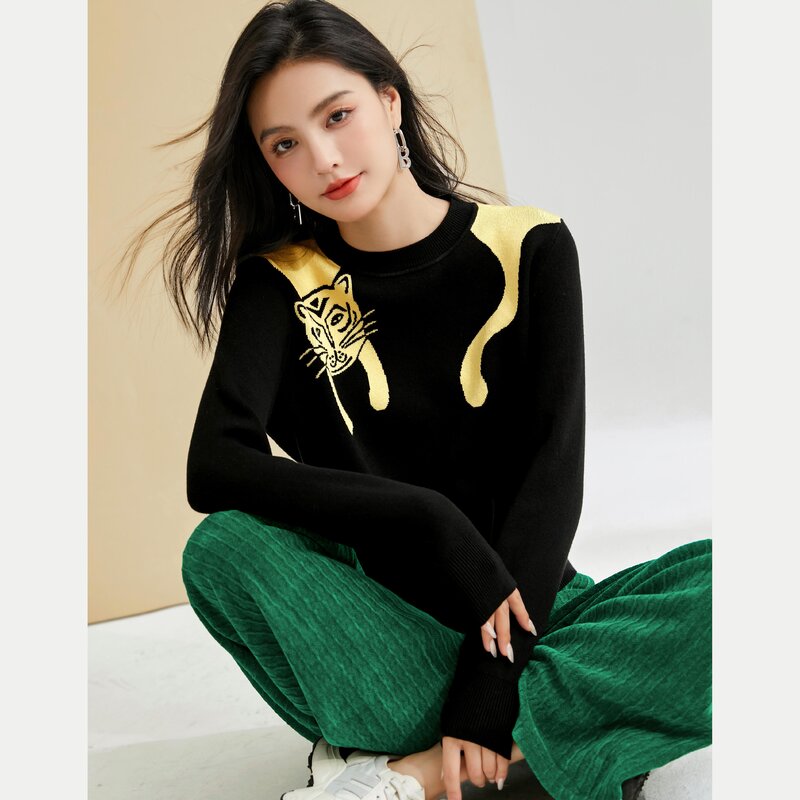 Wisher&Tong Women's Sweater Autumn Winter 2022 Long Sleeves O-neck Knit Pullover Casual Chic Tops Korean Sweaters Pull Femme