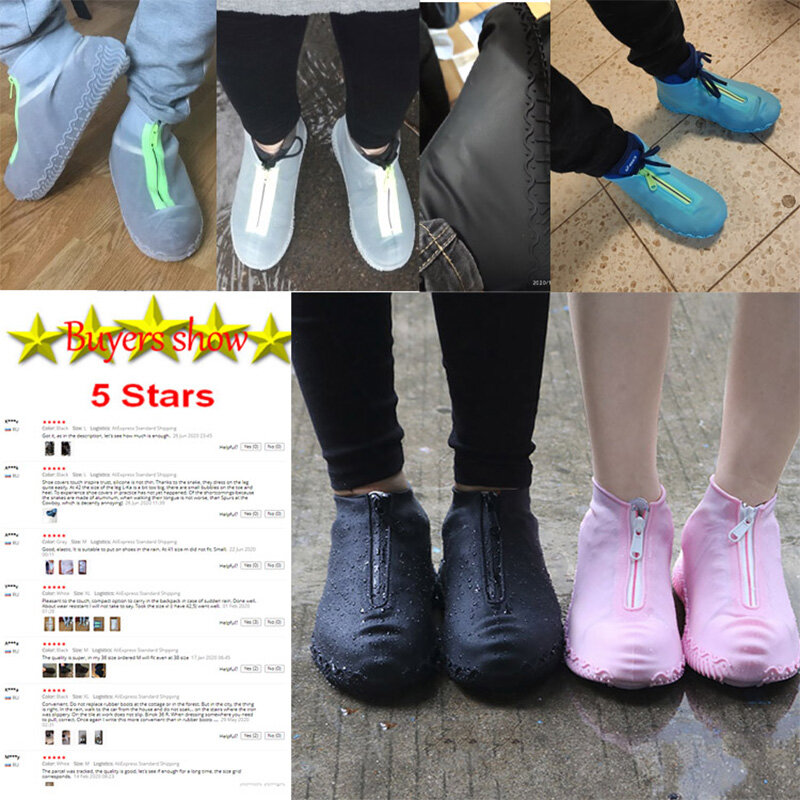 Women And Men Rubber Shoes Cover Zippers Unisex Reusable Waterproof Shoes Covers White Non-slip silicone Rain Covers Shoes New