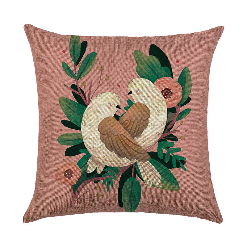 Zhenhe牧歌的なペイント鳥パターンリネン枕ケース家の装飾クッションカバーの寝室ソファ装飾枕カバー18 × 18インチ