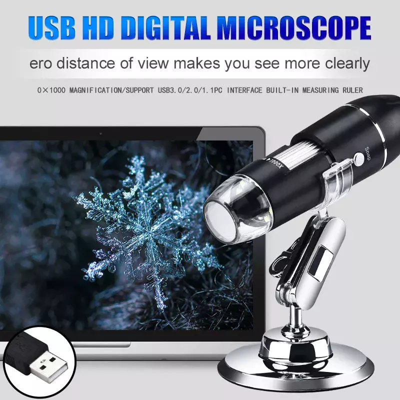 調整可能なデジタル顕微鏡1600x1080p USB,電子ステレオカメラ,内視鏡,8 LED,スタンド付き顕微鏡