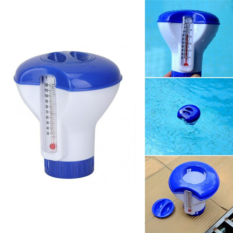 Piscina flutuante dispensador de cloro com termômetro desinfecção aplicador automático bomba piscina acessórios