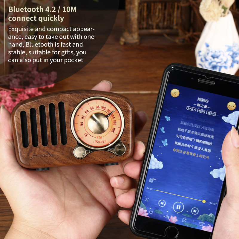 Electronic Gift Wooden Bluetooth Speaker Retro Portable Outdoor Subwoofer Card Mobile Phone Audio