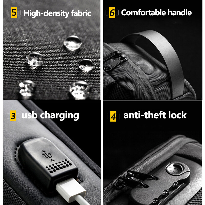 Sac à bandoulière étanche USB multifonction pour hommes, sac à épaule antivol pour hommes, sac de poitrine, Pack pour hommes