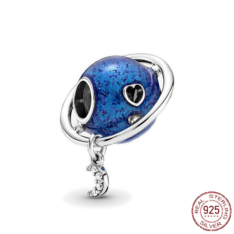 Breloque en Argent Sterling pour Bracelet Pandora, Série Bleue, Lune, Avion, Espace, Perle de Verre, Bijou à Offrir, Charme, Qualité S925