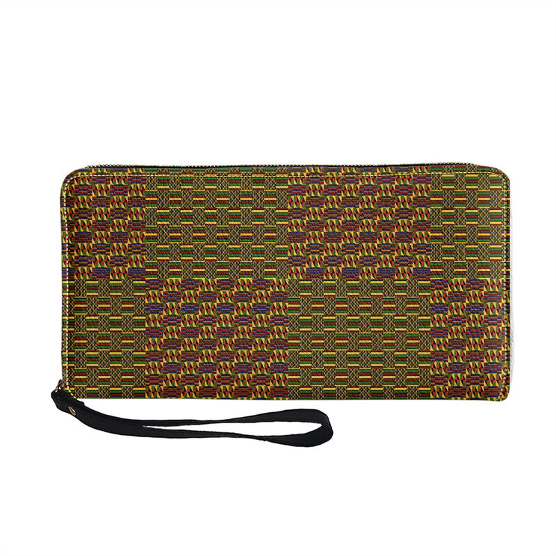 Portefeuille en cuir imprimé sur demande pour femmes, Long, personnalisé, avec fermeture éclair, Costume traditionnel africain