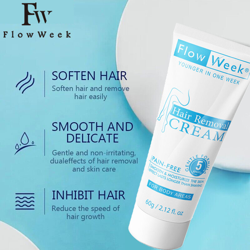 FlowWeek Painless Hair Removal Underarm Private Body Leg Hair Remove Cream Skin Care Powerful Beauty Hair Removal For Men Women