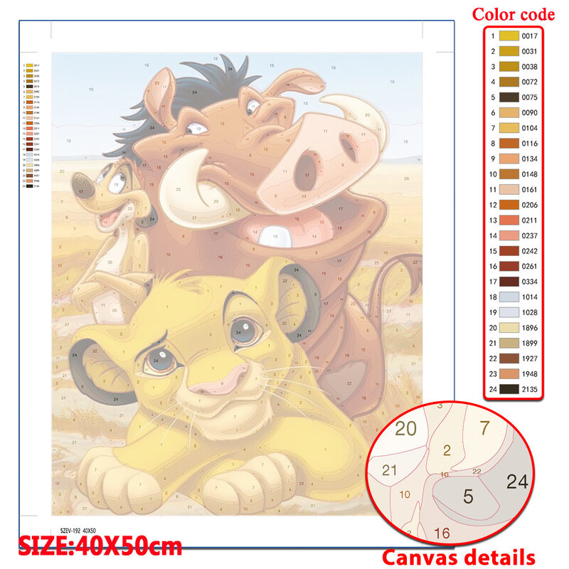 Disney dumbo pintura a óleo por números mickey mouse leão com quadro animais adulto número pintura gato do cão na lona original presente