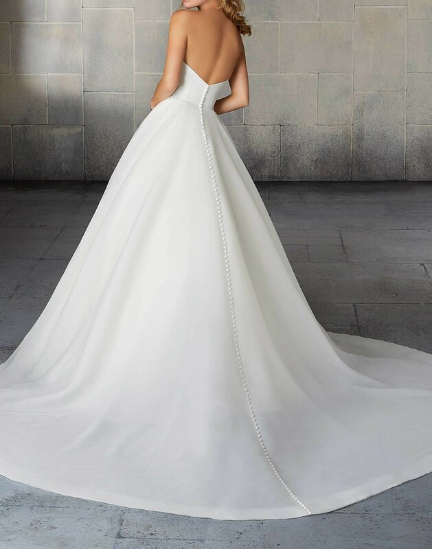 Winter Long 2024 Luxury Women Bride A-Line Satin Wedding Dress WHW-510