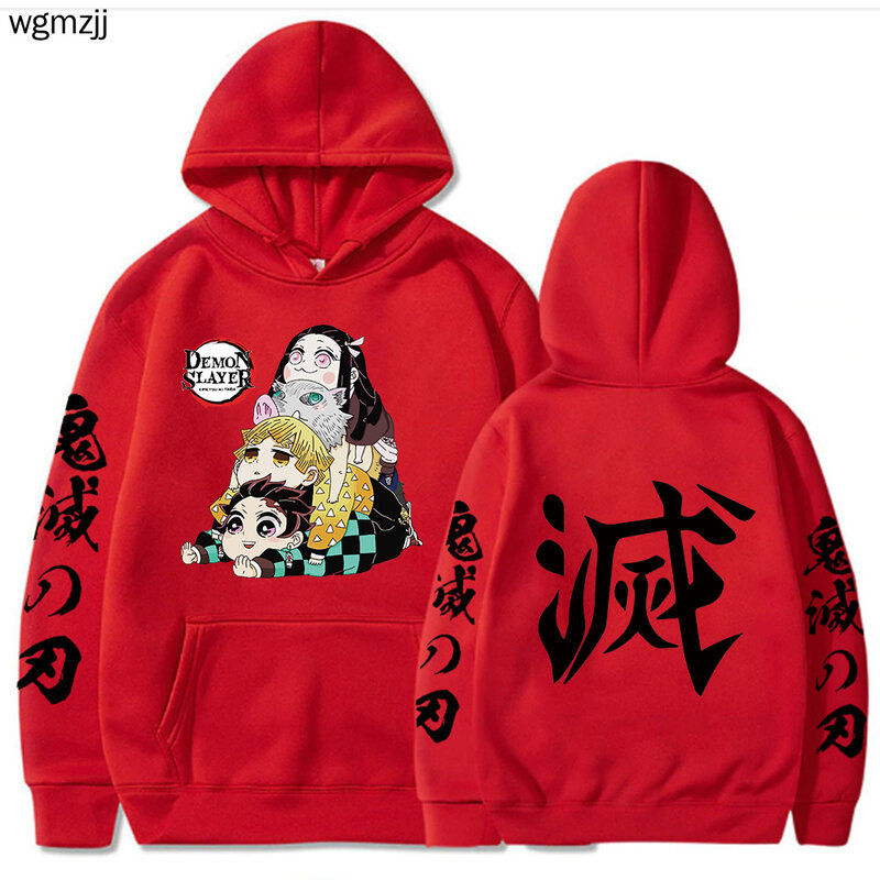 Kaus Lengan Panjang Longgar Hoodie Anime Demon Slayer Pakaian Streetwear Hoodie Longgar Harajuku
