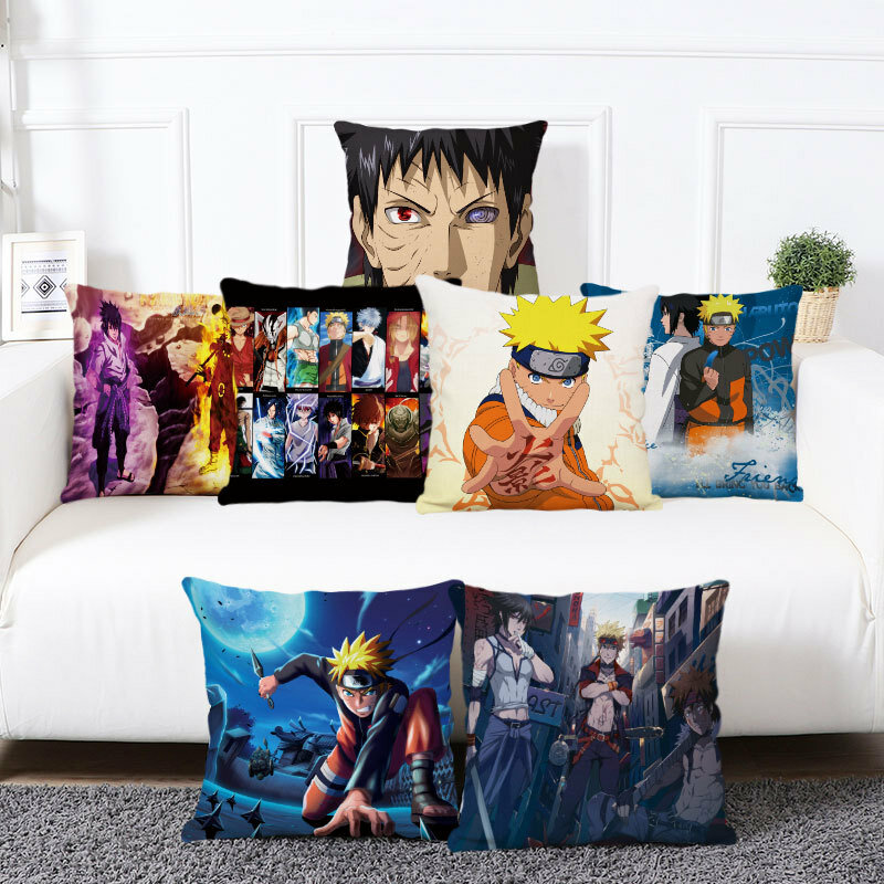 45*45cm Anime Naruto Print Pillowcases Kakashi Sasuke Linen Kids Bedroom Decoration Pillow Case Home Sofa Car Cushion Covers