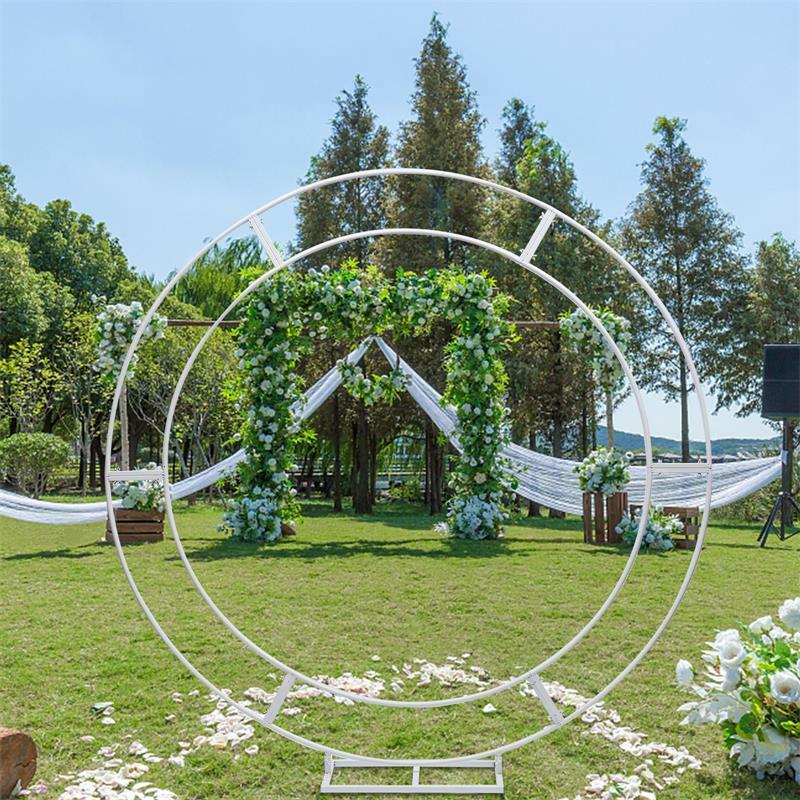 2M Bulat Lengkungan Pernikahan Balon Logam Latar Belakang Rak Berdiri untuk Dekorasi Pesta Foto Latar Belakang Dekorasi Tahun Baru Putih