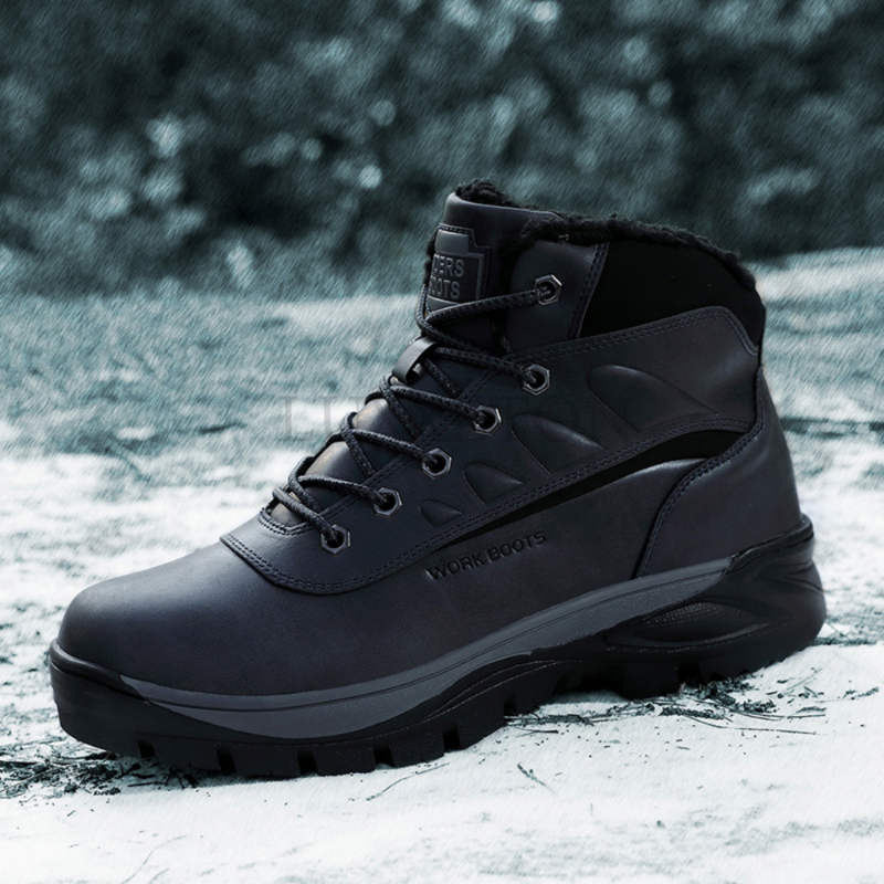 Мужские кожаные ботинки на шнуровке, черные Нескользящие ботинки до щиколотки, теплая рабочая обувь для улицы, спортивная обувь для зимы, 2019