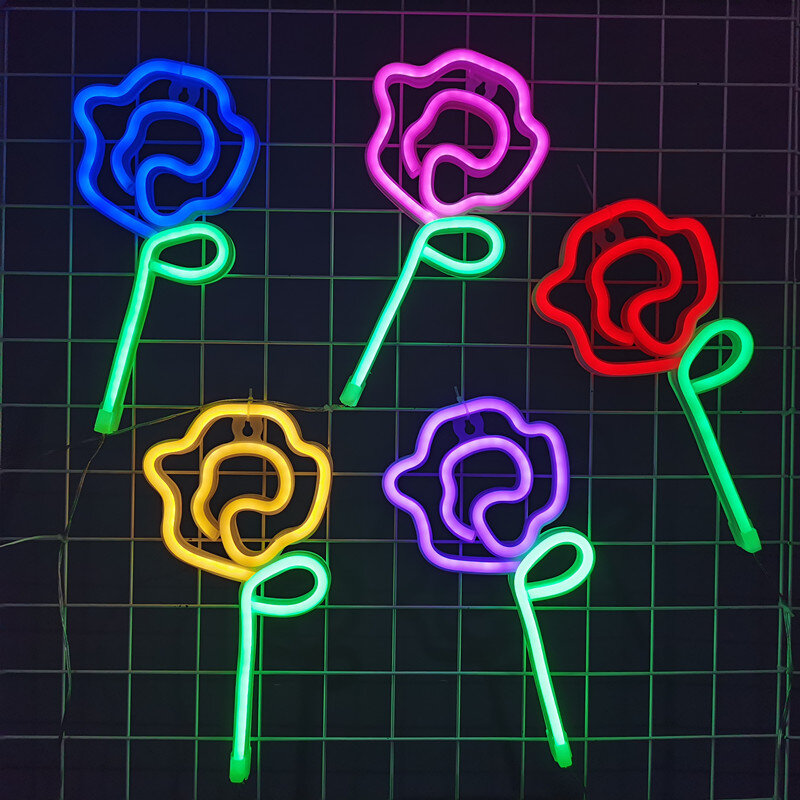 LED Rose Neon Sign Lights For Bedroom Wall Night Lamp Atmosphere Birthday Gifts Wedding Home Christmas Party Holiday Room Decor