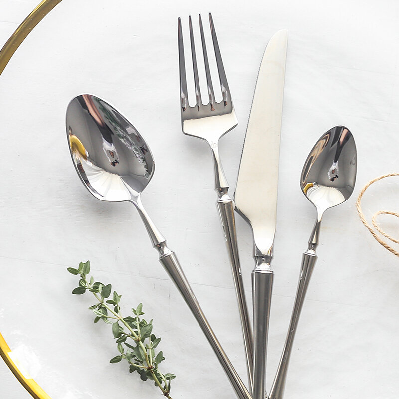 New Silver Cutlery Luxury 304 Stainless Steel Dinnerware Set Mirror Polishing Tableware Set Dinner Knife Dessert Fork Spoon