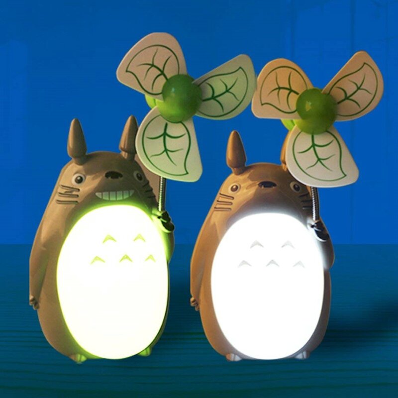 Decor Kawaii Totoro Fan Table Lamp Usb Rechargeable Led Night Light Cartoon Reading Desk Lamps Bedroom Beside Lighting Kids Gift