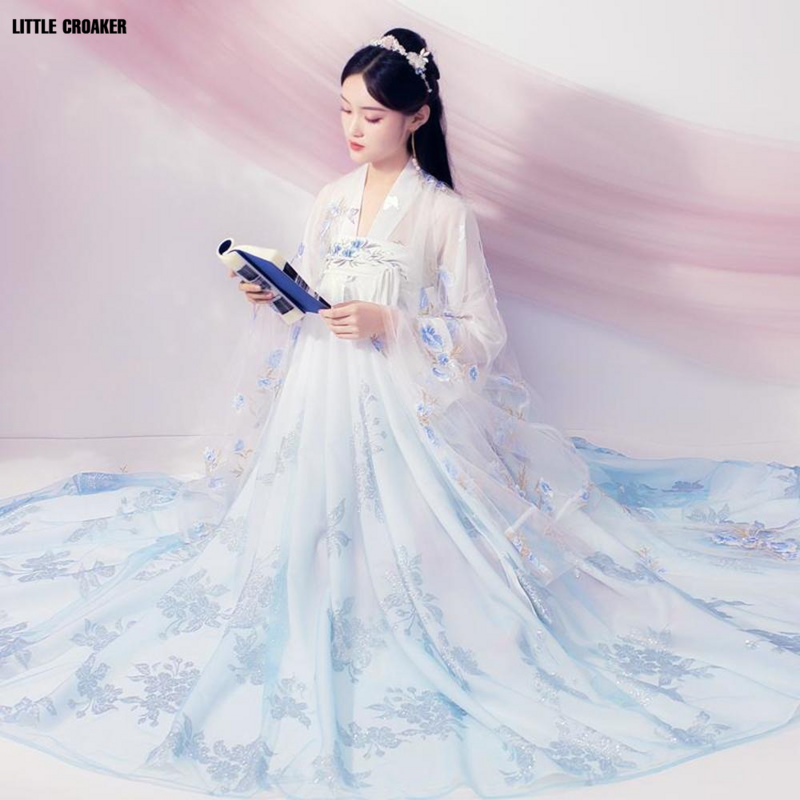 2022 Woman Hanfu  Ancient Costume Girl Sunscreen Cardigan Chiffon Coat Outfit Hanfu Dress Ancient Chinese Fairy Tail Cosplay