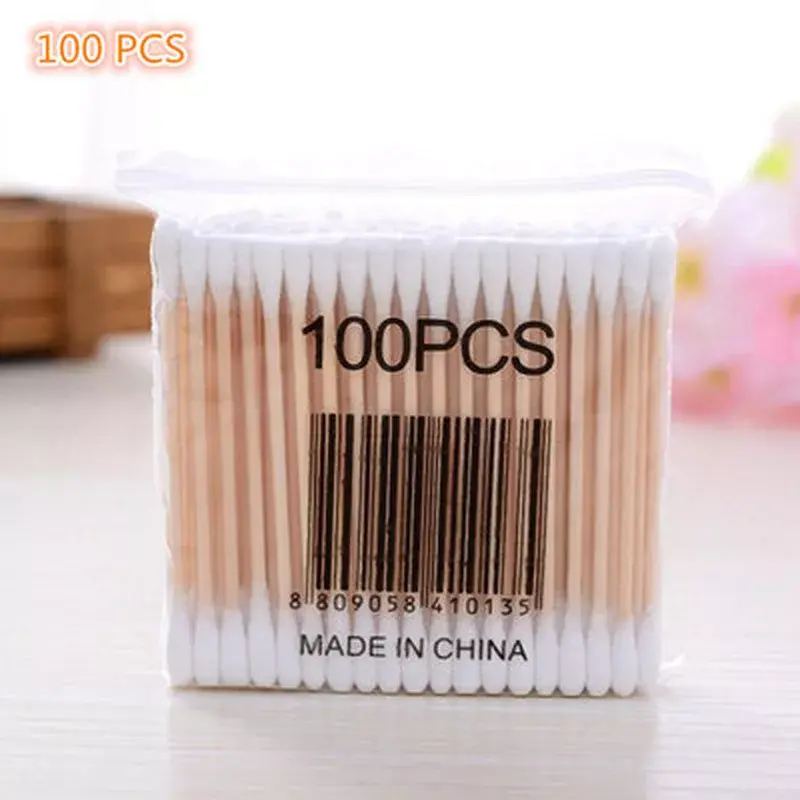 100pcs/ Pack Double Head Cotton Swabs Women Makeup Buds Tip for Medical Wood Sticks Nose Ears Cleaning Health Care Tools