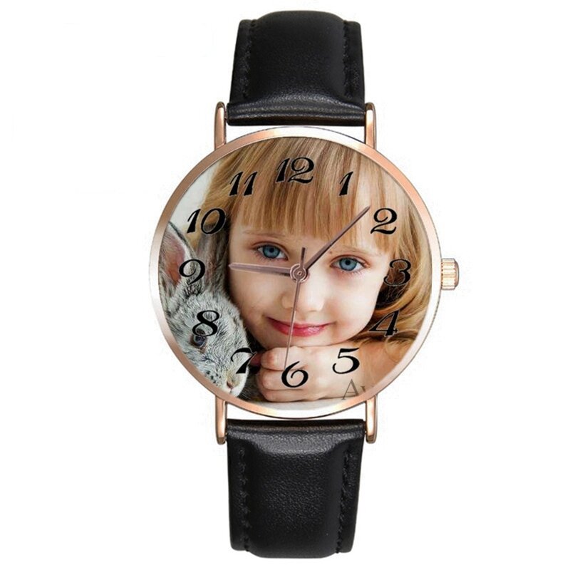 Relógio de quartzo casual feminino, personalize sua foto, relógio de couro, moda