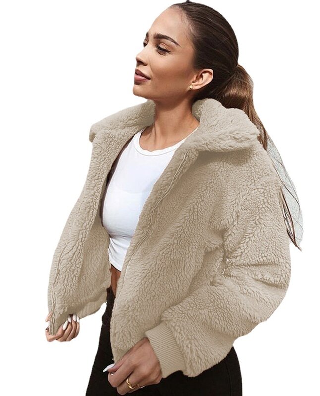 Abrigos de lana de Coral para mujer, Chaqueta de felpa Polar de terciopelo, abrigo cálido sólido suelto, ropa de otoño y primavera, 2022