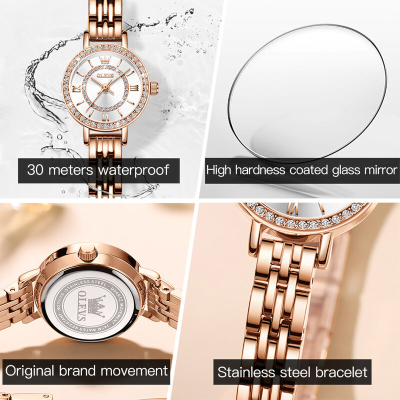 Olevs super-fino de alta qualidade quartzo feminino relógios de pulso moda pulseira de aço inoxidável relógio à prova dwaterproof água para mulher