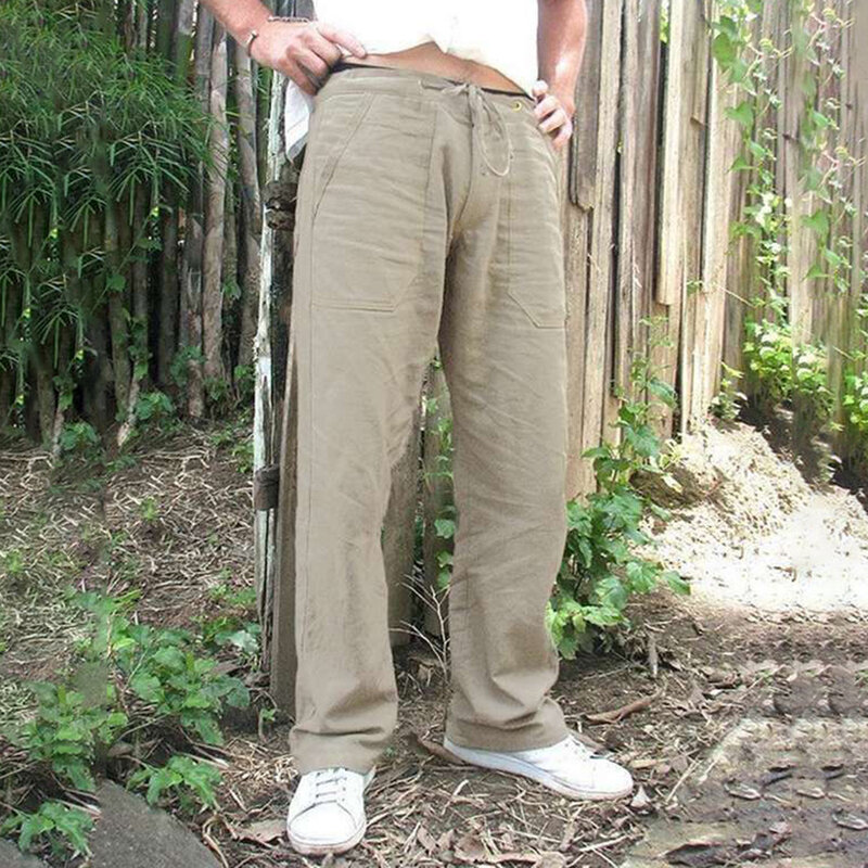 Pantalon de sport pour homme, coupe droite, couleur unie, style décontracté, avec cordon de serrage, jambes larges, tendance