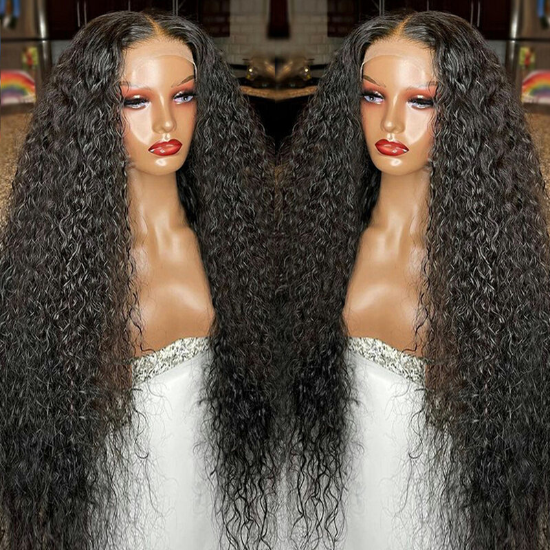 Pelucas de cabello humano con encaje Frontal 13x4 para mujer, Pelo Rizado mojado y ondulado, línea de pelo prearrancada