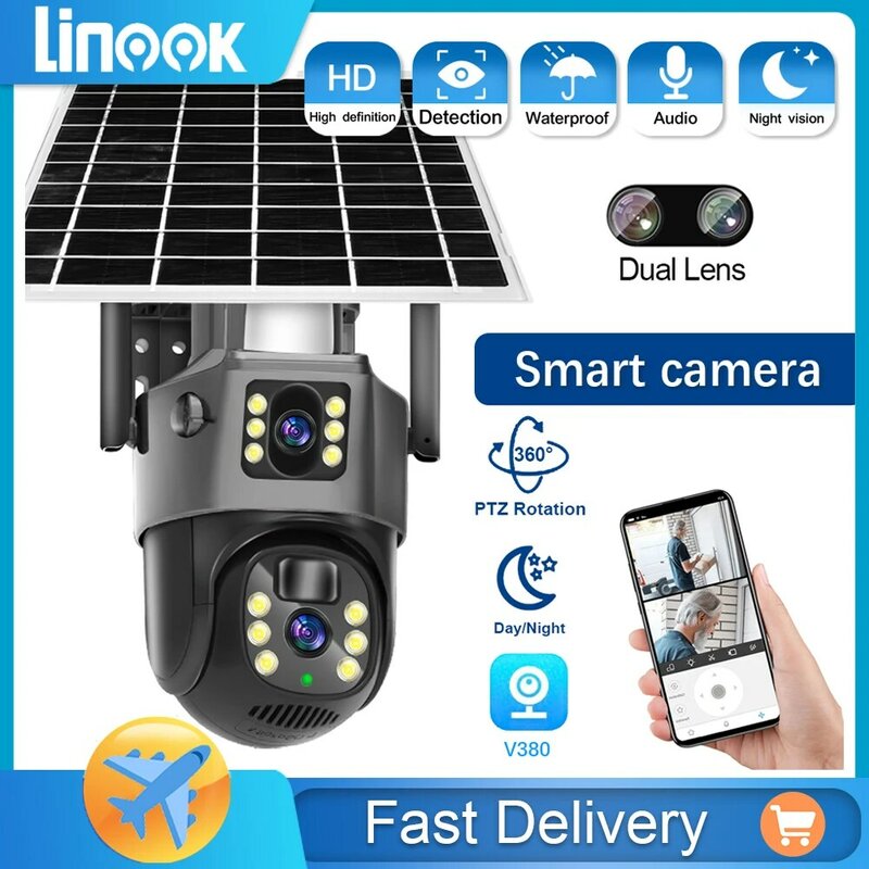 LLLSEE-Câmera de TV Solar Pan Tilt Industrial, monitoramento CCTV sem fio ao ar livre, monitoramento de segurança IP, cartão SIM 4G, V380 Pro4K 8MP