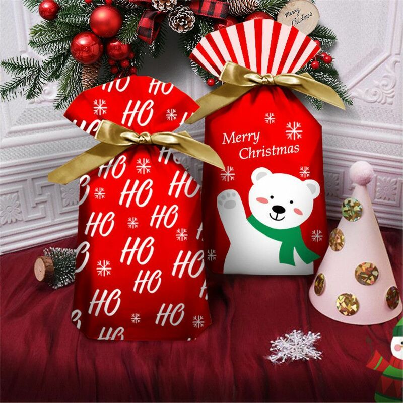 50Pcs Christmas Gift Bag Cookie Candy Bag Snowflake Santa Claus Crisp Bag DIY Soap Drawstring Bag Christmas Candy Package Decor