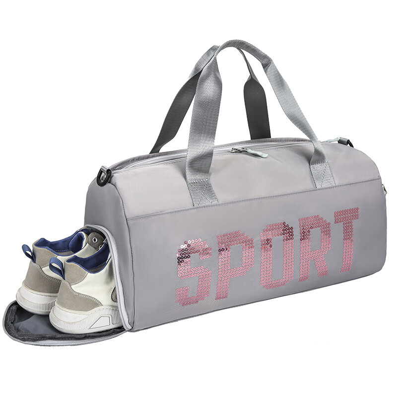Yilia – sac de voyage à paillettes pour femmes, avec tige de traction amovible, sac de rangement des bagages à main pour étudiants, sac de yoga sec/humide séparé, sac de fitness