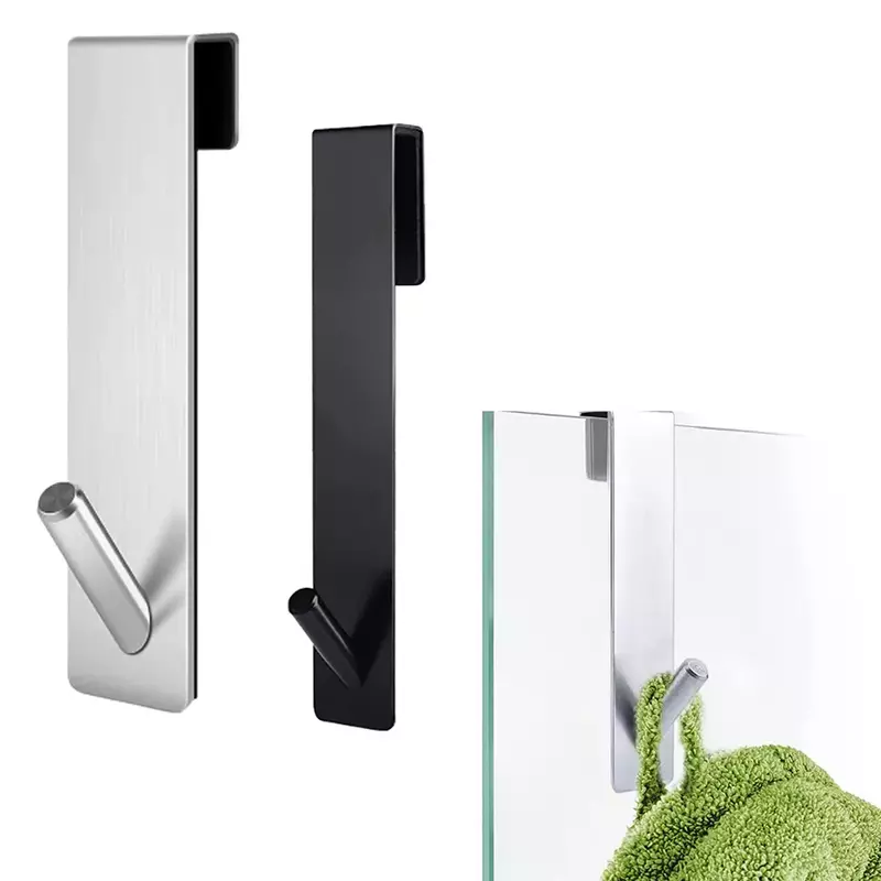 Porta do chuveiro do banheiro gancho sobre porta de vidro chuveiro toalheiro aço inoxidável perfuração livre suporte toalha cabide
