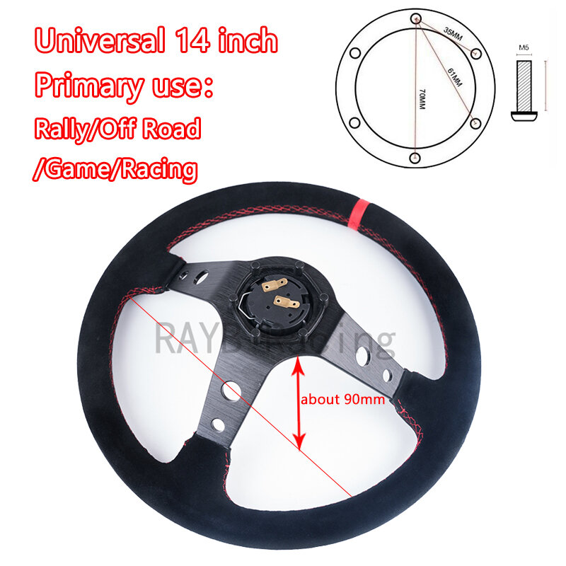 Universal 14 polegadas 350mm camurça/pvc acessórios do carro que compete rodas de direção profundo milho deriva esporte volante automático com logotipo